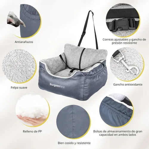Miniatura 5 de BurgeonNest Asiento de Coche para Perros Pequeños, Asientos Elevadores Suaves Lavables para Mascotas Pequeñas de Menos de 25 Libras, Asiento de Gris