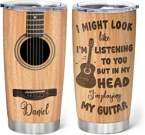 Miniatura 8 de Hyturtle Vaso de guitarra para papá con tapa, taza de café de acero inoxidable de 20 onzas, regalo de música para guitarrista, Día del Padre, taza