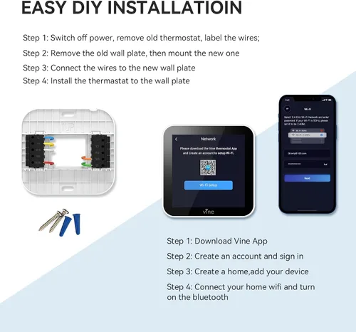 Miniatura 3 de Vine Termostato inteligente programable TJ-560 de 4 pulgadas con pantalla táctil completa para el hogar con control de aplicaciones, ahorro