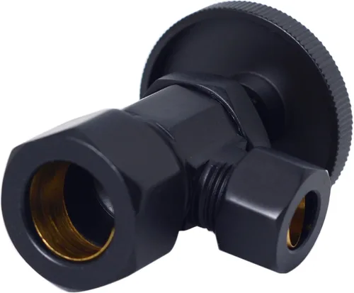 Miniatura 4 de Westbrass A1538L-62 Kit de línea de suministro para lavabo de pedestal con trampa P y topes angulares de mango redondo, negro mate Oil Rubbed Bronze