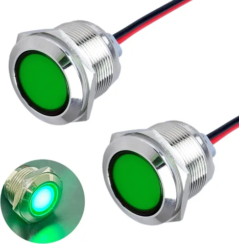 Miniatura 14 de 2 piezas de luz indicadora de metal de 16 mm, 110-220 V CA, 20 mA, impermeable IP67, lámpara piloto LED de cabeza plana con orificio de montaje