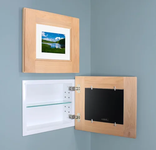 Miniatura 13 de Marco de fotos oculto de 11 x 14 pulgadas, botiquín sin espejo para baño, empotrado en la pared, fabricado en América del Norte, madera real, sin