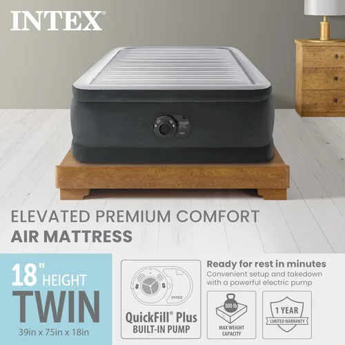Miniatura 2 de Intex Colchón de aire tamaño individual, 45,7 cm de altura, bomba incorporada, Dura-Beam Deluxe Comfort-Plush - Cama hinchable portátil