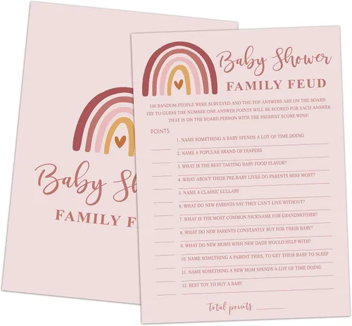 Miniatura 21 de Family Feud - Juego de baby shower, paquete de 30 tarjetas, clave de respuestas, decoraciones de género neutro, suministros de juego