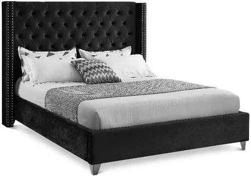 Miniatura 20 de Meridian Furniture – Cama con respaldo de terciopelo abotonado, Aiden-Q-Aiden, con recortes cromados con forma de cabezal de clavos y patas Gris