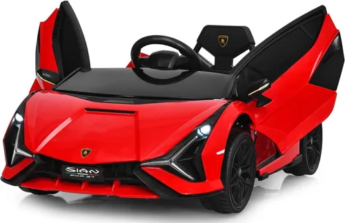 INFANS Lamborghini Sian - Automóvil de 12 V para niños, control remoto para padres, suspensión de resorte, reproductor MP3, automóvil eléctrico de