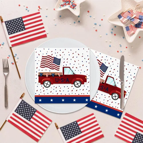 Miniatura 3 de DYLIVeS Servilletas patrióticas para fiestas del 4 de julio, servilletas desechables con bandera estadounidense, Día de los Caídos, servilletas