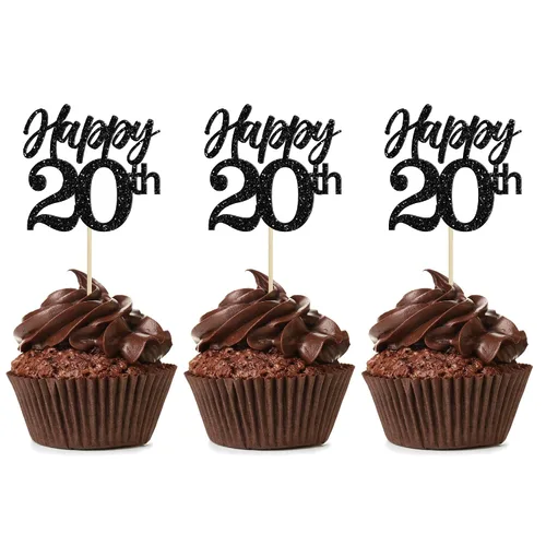 Miniatura 19 de Gyufise Paquete de 24 adornos negros para cupcakes con el número 10, para celebrar 10 cumpleaños, bodas, aniversarios, fiestas, suministros