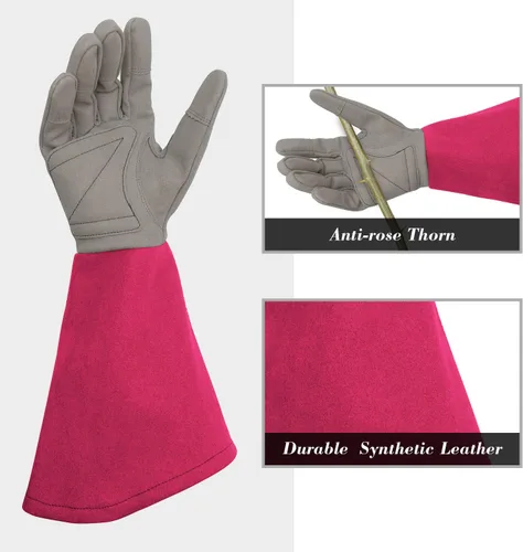 Miniatura 2 de Rose Pruning Gloves Thorn Resistant, Embroidery Gardening Gloves with Extra Long Forearm Protection Rosa rojo