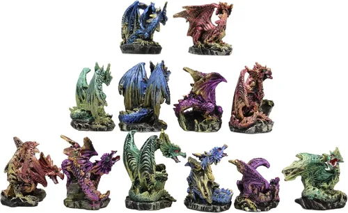 Miniatura 3 de Ebros - Juego de 12 dragones en miniatura en diferentes poses de fantasía, mazmorras y dragones, mini escala de 2 pulgadas de alto, esculturas