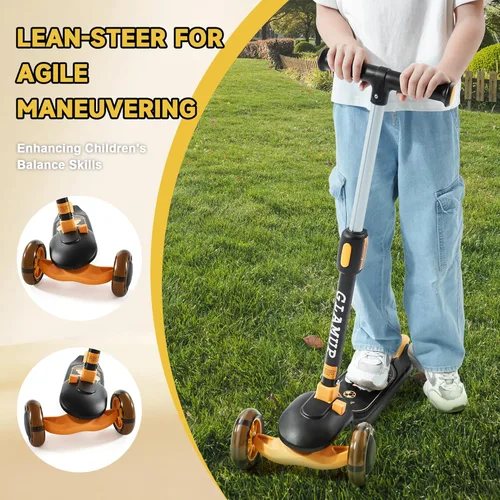 Miniatura 6 de GLAMUP Patinete para niños de 3 ruedas, manillar ajustable en altura para niños, sistema de inclinación para dirección y mecanismo de fácil plegado