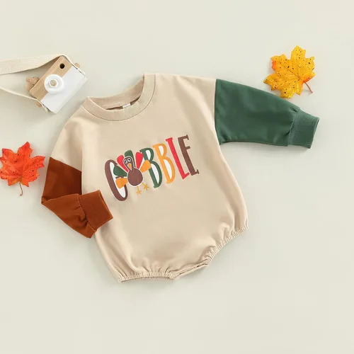 Miniatura 6 de Lamuusaa Traje de Acción de Gracias para bebé recién nacido, sudadera con bloques de color, ropa de otoño