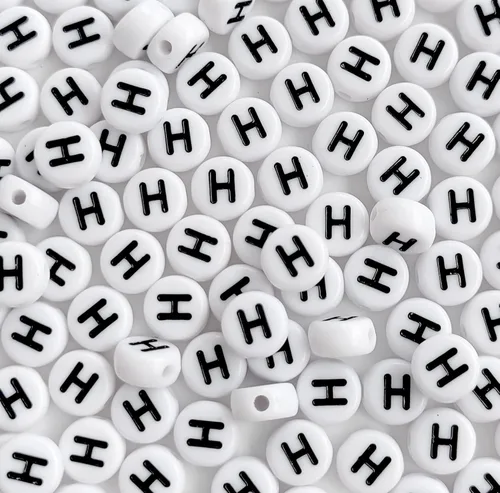 Miniatura 10 de 100 cuentas de letras acrílicas del alfabeto para hacer joyas, cuentas redondas blancas de la letra R para hacer pulseras, collares, llaveros, 0Flat