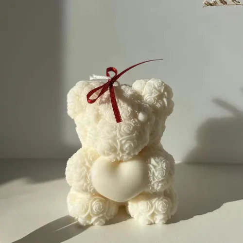 Miniatura 8 de Paquete de 2 moldes de velas de oso de rosas 3D, moldes de silicona para el día de San Valentín, pinte su propio corazón o vela de oso de rosa