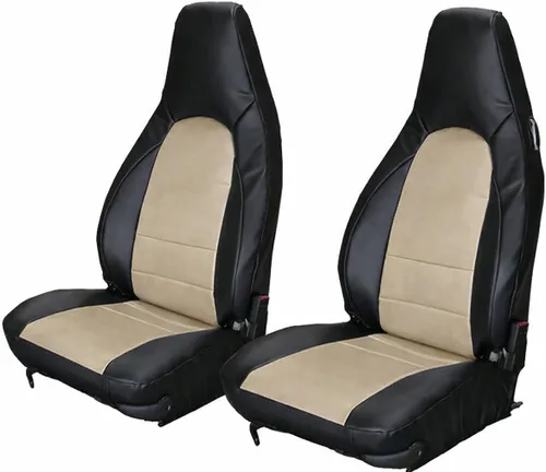 Miniatura 8 de Iggee Fundas de asiento delantero de piel sintética negra y gris diseñadas para Porsche 911 928 944 968 1985-1998 Negro/Gris