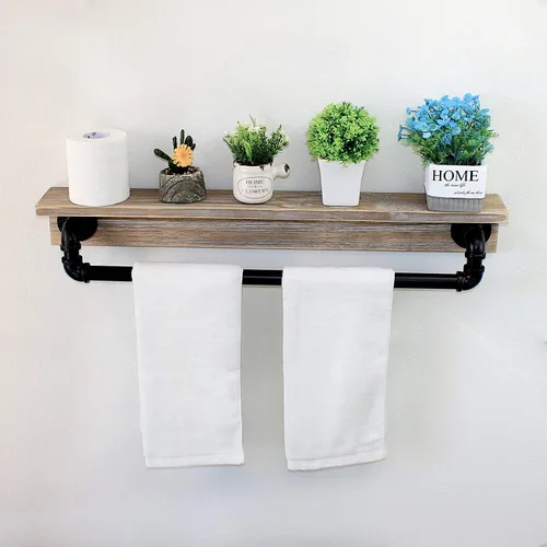 Miniatura 12 de MBQQ Estante de tubo industrial, estante de pared rústico con toallero, toalleros de granja de 20 pulgadas para baño, estantes flotantes montados