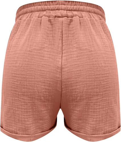 Miniatura 3 de PANOEGSN Pantalones cortos casuales de lino y algodón para mujer, con cordón, cómodos, cintura elástica, dobladillo enrollado, con bolsillos