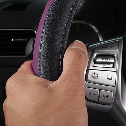 Miniatura 5 de Funda de cuero para volante de automóvil, protector antideslizante de cuero de microfibra transpirable, ajuste universal para la mayoría