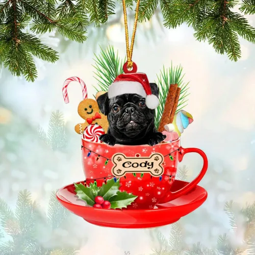 Miniatura 24 de NAZENTI Adorno personalizado de Alaskan Malamute en taza roja, adorno de Navidad personalizado para perros amantes de las mascotas, colgante