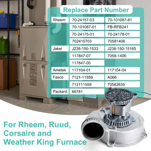 Miniatura 2 de FB-RFB241 Reemplazo del motor del ventilador del inductor de tiro del horno para Rheem Ruud 70-24157-03, Jakel J238-150-1533, J238-150-15165, Fasco