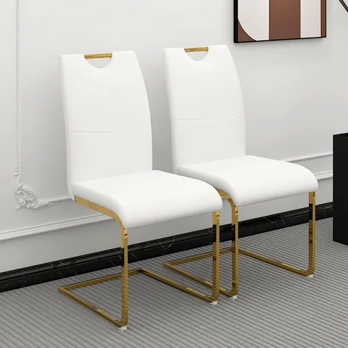 Miniatura 18 de Juego de 2 sillas de comedor, modernas sillas de comedor de piel sintética con respaldo alto, patas de metal, sillas tapizadas modernas para cocina