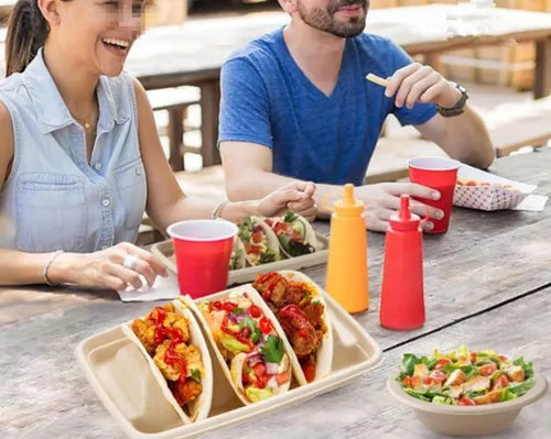 Miniatura 6 de Ebonee Soportes desechables para tacos con 3 divisores, platos de papel para 3 tacos, recipientes de papel para platos de tacos de fiesta