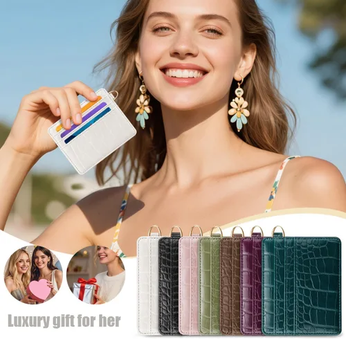 Miniatura 7 de Bolsillo frontal minimalista delgado con bloqueo RFID para tarjetas de crédito, cartera pequeña, bonita funda para tarjetas para mujeres, beige