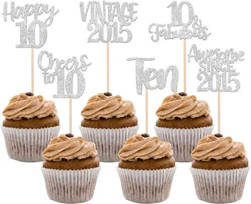Miniatura 51 de Rsstarxi Paquete de 24 adornos para cupcakes vintage 2019 con purpurina negra para 5º cumpleaños, saludos a 5, cinco, 5, 5 fabulosos para cupcakes