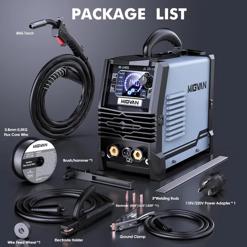 Miniatura 9 de Soldador MIG sin gas de 140A, Máquina de soldadura de voltaje dual 110V/220V, MIG con núcleo de fundente/Lift TIG/Stick ARC 3 en 1 Soldadores MIGVAN