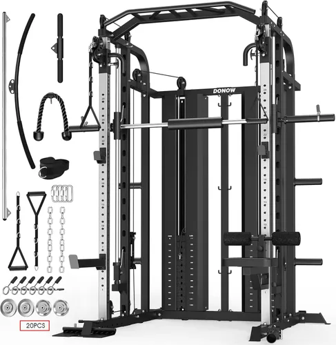 DONOW Smith - Máquina con pilas de pesas, sistema de gimnasio en casa multifunción, jaula de potencia, estante para sentadillas, máquina cruzada de