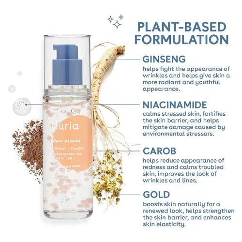 Miniatura 4 de Nuria - Defiende la esencia protectora de la piel, esencia facial ligera rica en antioxidantes con ginseng, algarroba y niacinamida, 1.7 fl oz/1.7