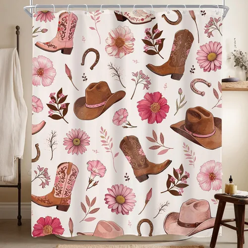 Miniatura 13 de Newsely Cortina de Ducha Pequeña para Caseta RV Occidental Azteca de Cactus 36Wx72H Pulgadas Campista Suroeste Boho Geométrica Étnica Cortina