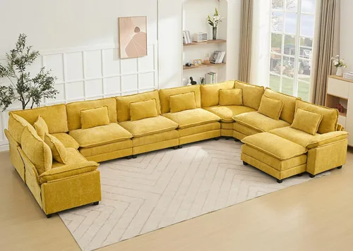 Miniatura 11 de Juego de sofá seccional modular de gran tamaño, sofá de nube convertible de asiento profundo, sofá esquinero grande en forma de L con cojines Beige