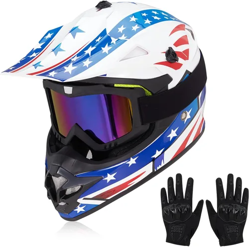 Miniatura 11 de cascos para niños y jóvenes de bicicleta todoterreno, motocross, ATV, BMX, MX, bicicleta todoterreno, casco de motocicleta J-01 con gafas y guantes