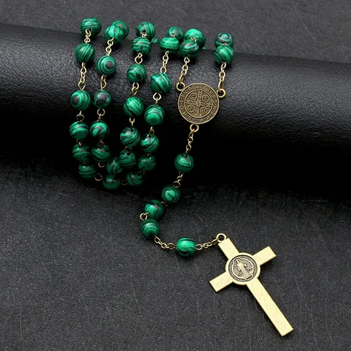 Miniatura 60 de KOMI Rosario de cuentas católicas para mujer, collar de cuentas de rosario con cruz de crucifijo, perlas de cristal, rosario, rosarios, católicos