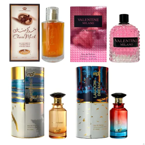 Miniatura 38 de AFLUXE Set de perfume para mujer, 4 piezas, colección Eau De Parfum de larga duración, almizcle Choco/Milano Mujer/6pm Rosa/7AM Fresh