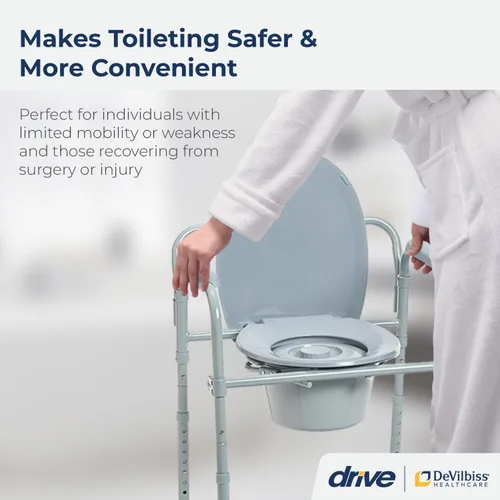 Miniatura 8 de Drive Medical RTL11158KDR - Silla plegable de acero para mesita de noche, inodoro portátil, capacidad de peso de 350 libras con cubo de 7.5 cuartos