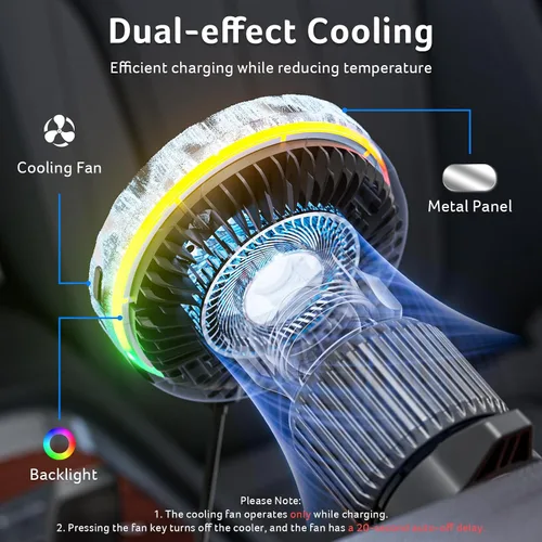 Miniatura 7 de Acer Gadget - Cargador de coche MagSafe de 25 W, cargador inalámbrico de coche con ventilador de refrigeración y luz de fondo, soporte de teléfono