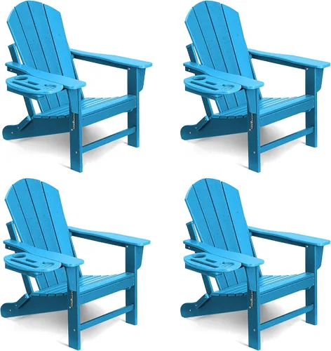 Miniatura 18 de NAVINE Juego de 2 sillas Adirondack plegables de polietileno de alta densidad con portavasos multifuncional, resistente a la intemperie, para Blanco