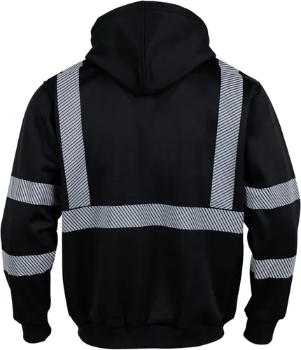 Miniatura 3 de VENDACE Alta visibilidad ANSI Clase 3 Reflectante de Seguridad Fleece Sudadera con capucha para hombres Hi Vis Sudaderas Chaqueta con cremallera