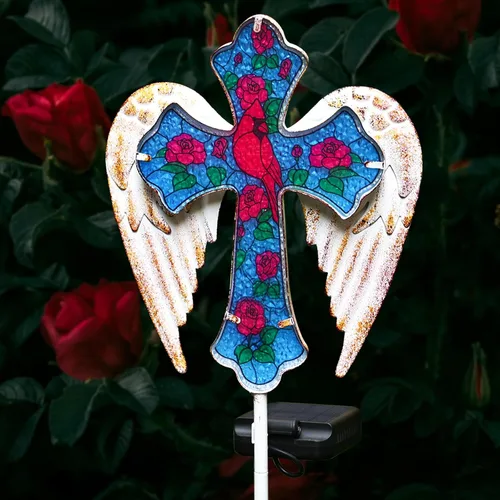 Miniatura 11 de YJFWAL Luz Solar de Estaca de Jardín con Cruz de Cristal, Decoraciones de Cementerio para Luces Exteriores de Tumba, Regalos Conmemorativos