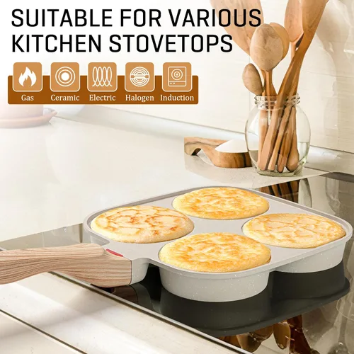 Miniatura 3 de MyLifeUNIT Sartén para huevos de 4 tazas antiadherente, sartén para huevos fritos para desayuno, panqueques, hamburguesas, sándwiches, adecuada