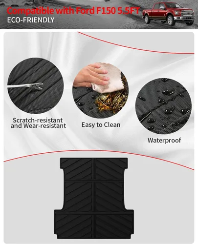 Miniatura 4 de Tapete de cama compatible con Ford F150 2015-2025 2026 alfombrilla de caja de camioneta de 5.5 pies de TPE para todo tipo de clima, forro de cama