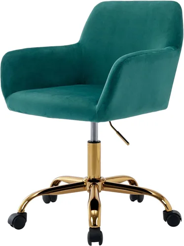 Miniatura 26 de Silla de Escritorio Giratoria de Piel Sintética de 360°, Moderno Sillón de Oficina en Casa Ajustable en Altura con Base Dorada para Adolescentes