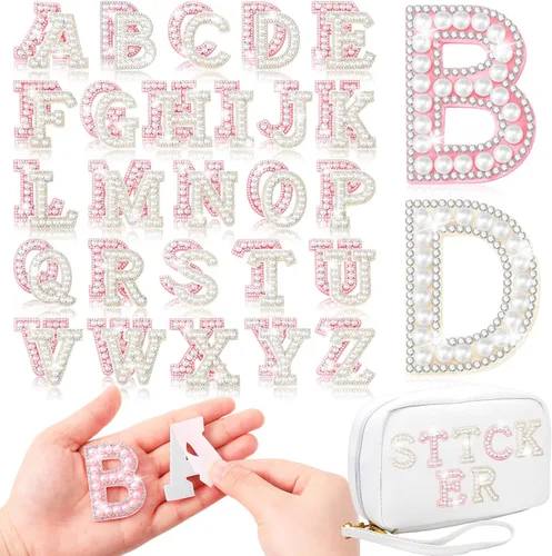 Miniatura 10 de WILLBOND 52 Piezas Parches Autoadhesivos de Letras con Perlas y Diamantes de Imitación A-Z Calcomanías de Letras con Diamantes de Imitación