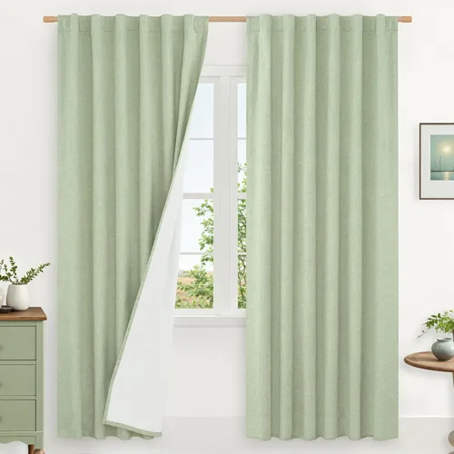 Miniatura 173 de LAMIT Cortinas de lino natural 100 % opacas para ventana, para dormitorio, 45 pulgadas, cortinas térmicas con textura de lino estilo granja