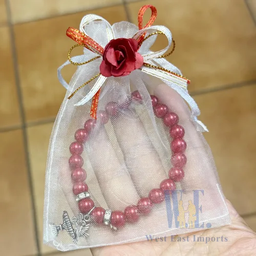 Miniatura 4 de WE Recuerdos de confirmación (12 piezas) pulsera roja con cruz de ala de ángel en bolsas de regalo de organza decoradas para niño y niña