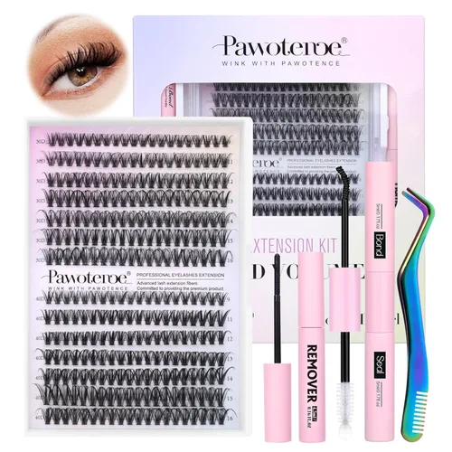 Miniatura 38 de Extensiones de pestañas Pawotence, racimos de 280 piezas, pestañas individuales en racimo, extensiones de pestañas 50D, mezcla de 9-16 mm, racimos