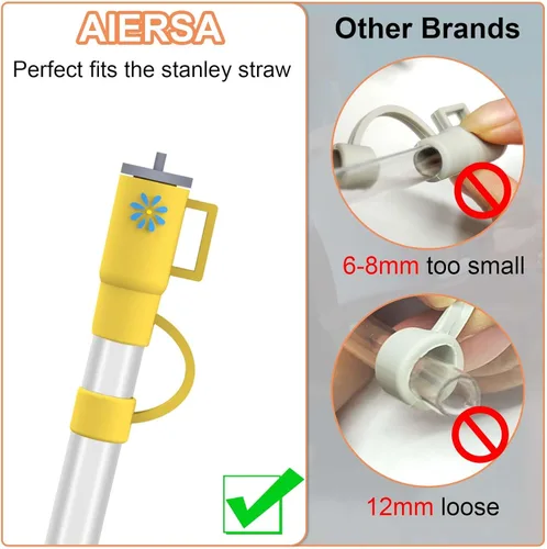 Miniatura 7 de AIERSA 5 tapas de popote para copa Stanley, cubierta de popote de silicona compatible con vaso Stanley de 30 y 40 onzas con asa, mini tapas de punta