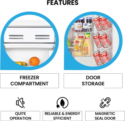Miniatura 5 de Koolatron Refrigerador compacto con congelador, 3.2 pies cúbicos (91L), blanco, diseño de respaldo plano que ahorra espacio, puerta reversible